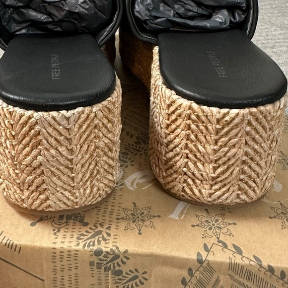 Free People Bohemian Harbor Raffia Flatform Sandals Black 11 Platform Chunky - Picture 11 of 16